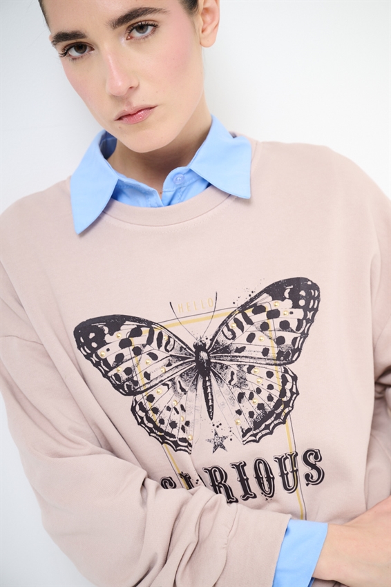 FELPA OVERSIZE CON STAMPA FARFALLA ROSA