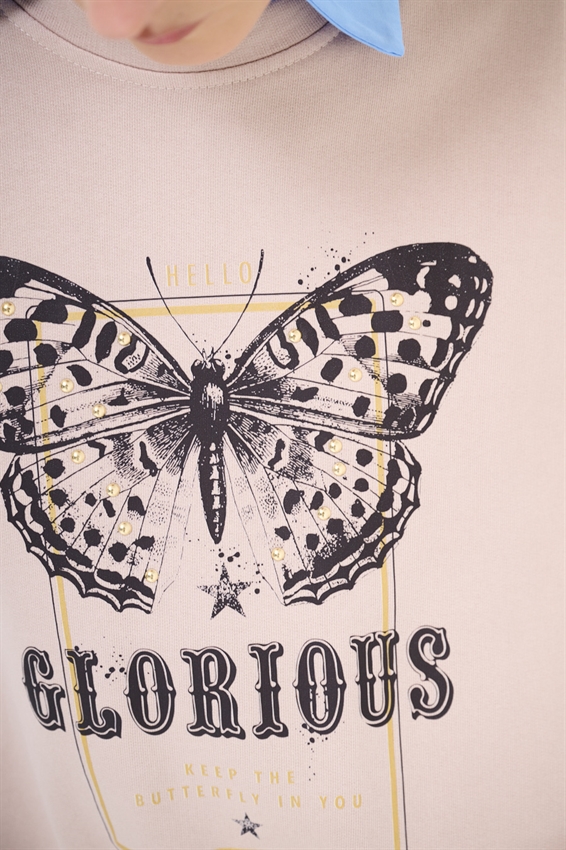 FELPA OVERSIZE CON STAMPA FARFALLA ROSA