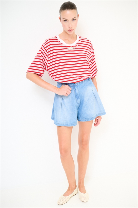 T-SHIRT SCATOLINA RIGA CON APPLICAZIONI VISCOSA