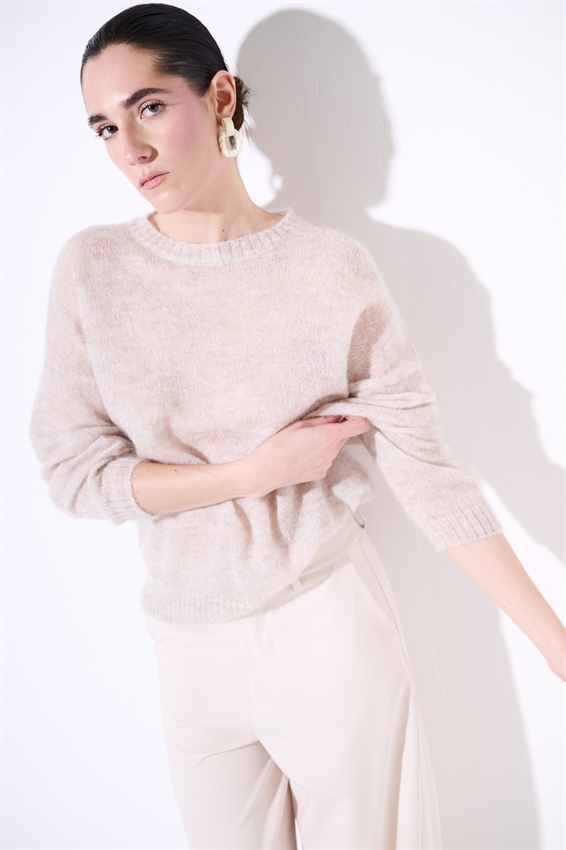 MAGLIA PARICOLLO MISTO MOHAIR ECRU