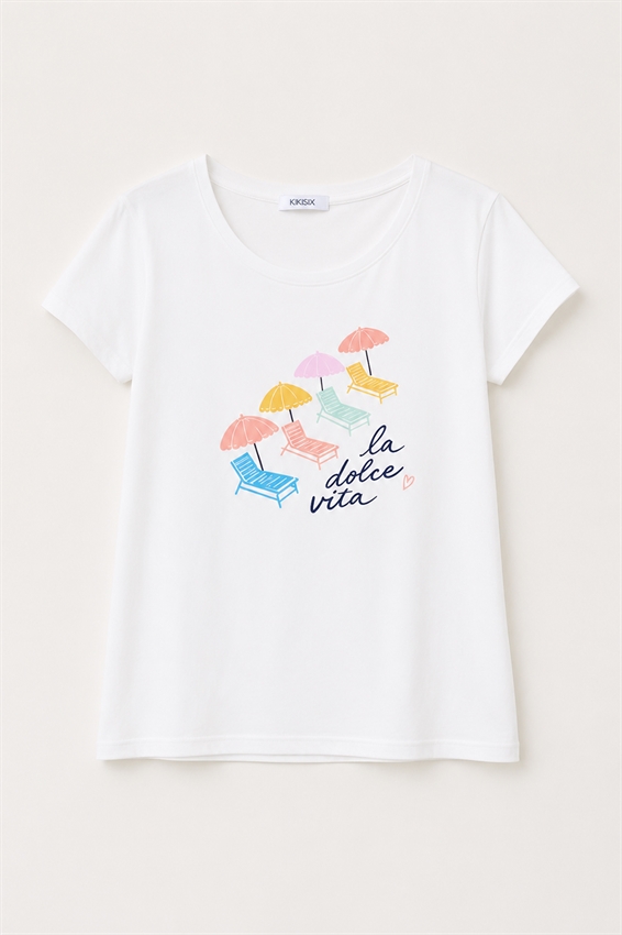 T-SHIRT SLIM CON STAMPA DOLCE VITA