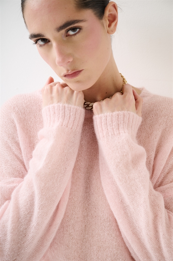 MAGLIA PARICOLLO MISTO MOHAIR ROSA