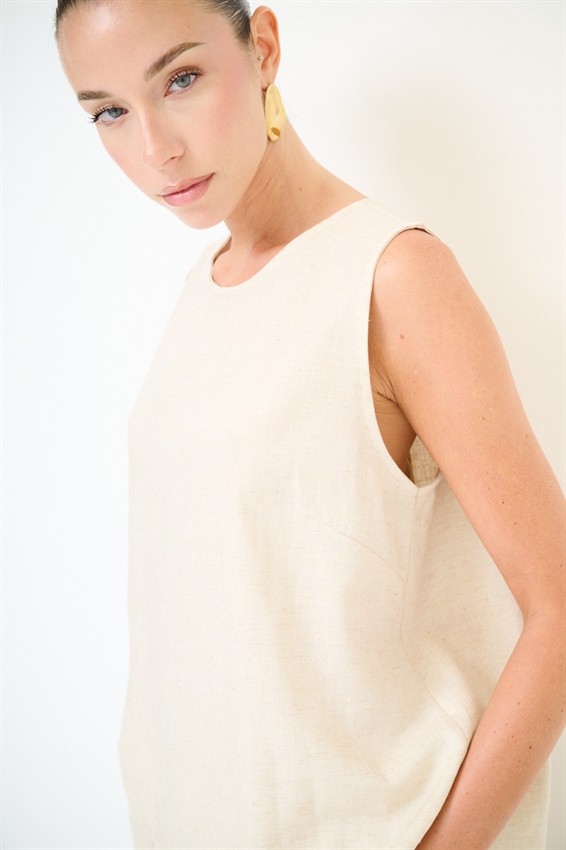 TOP SMANICATO CON BOTTONI IN MISTO LINO