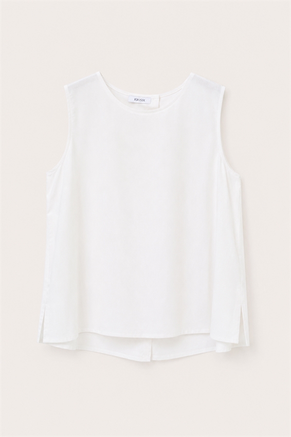 TOP SMANICATO CON BOTTONI IN MISTO LINO
