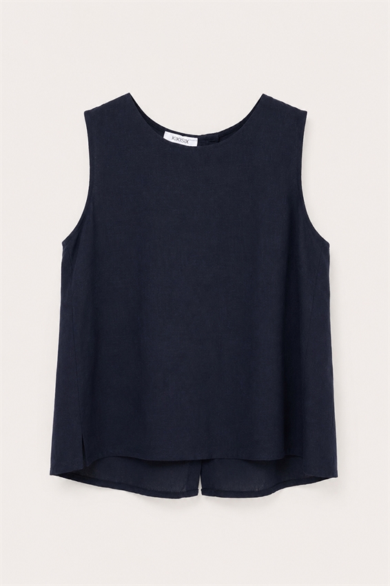 TOP SMANICATO CON BOTTONI IN MISTO LINO
