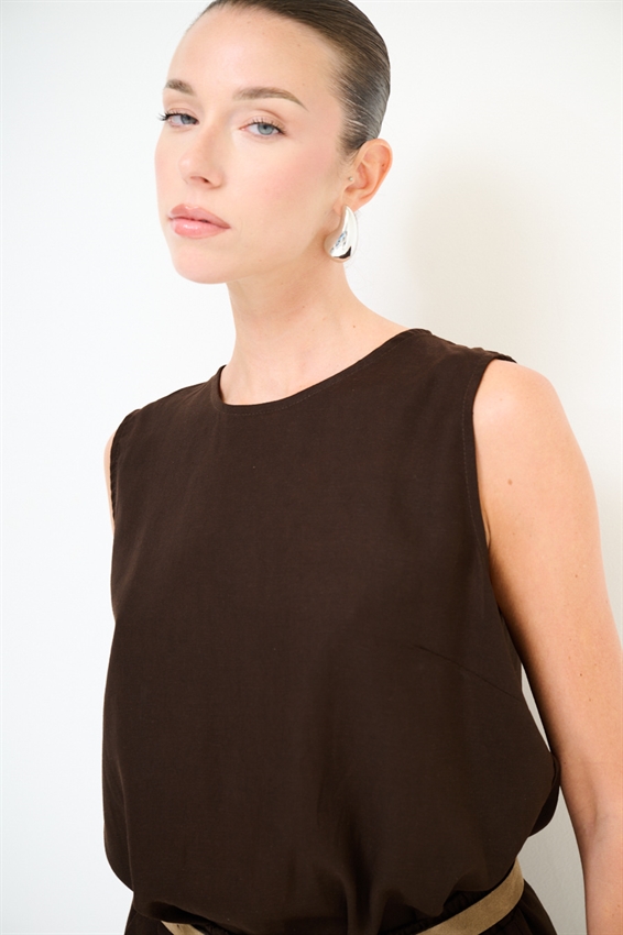 TOP SMANICATO CON BOTTONI IN MISTO LINO