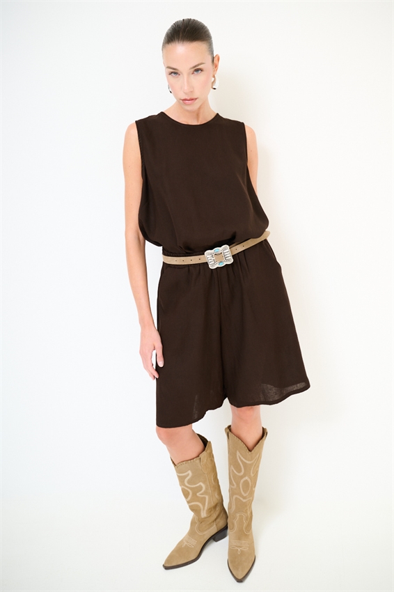 TOP SMANICATO CON BOTTONI IN MISTO LINO