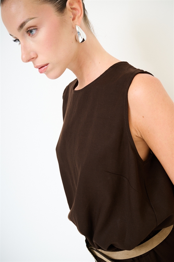 TOP SMANICATO CON BOTTONI IN MISTO LINO