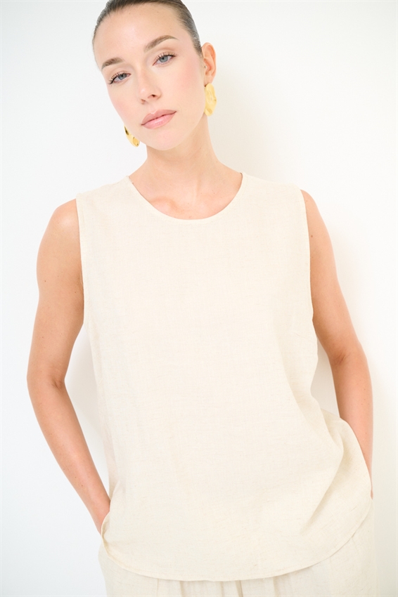 TOP SMANICATO CON BOTTONI IN MISTO LINO