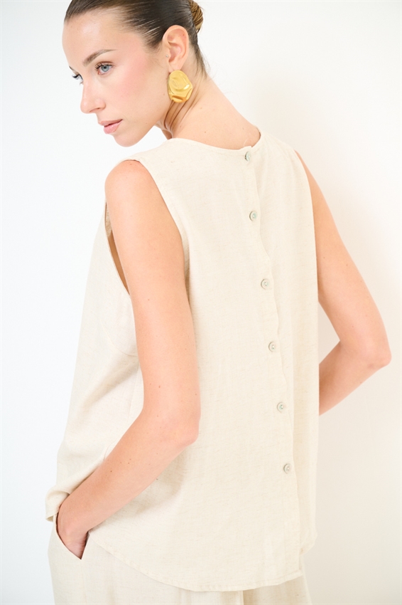 TOP SMANICATO CON BOTTONI IN MISTO LINO