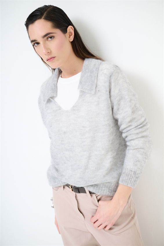 MAGLIA SCOLLO A V IN MISTO MOHAIR GRIGIO