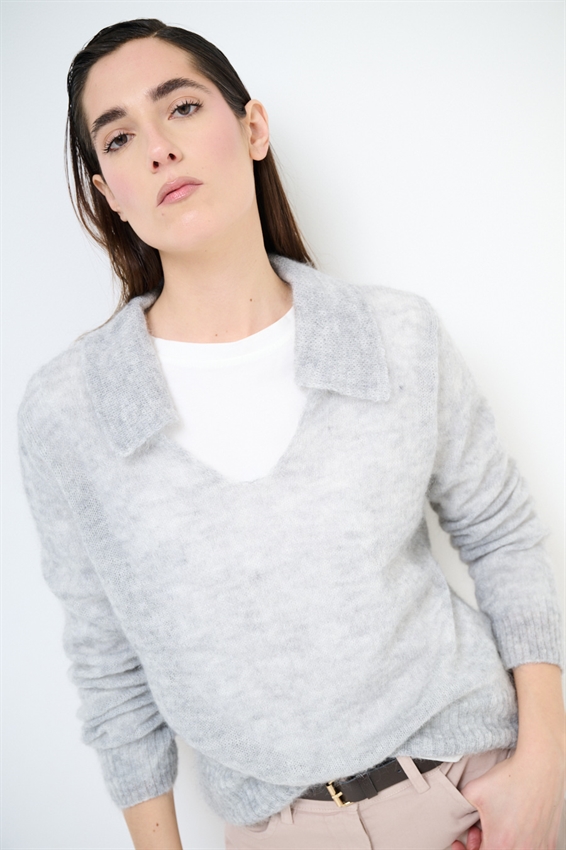MAGLIA SCOLLO A V IN MISTO MOHAIR GRIGIO