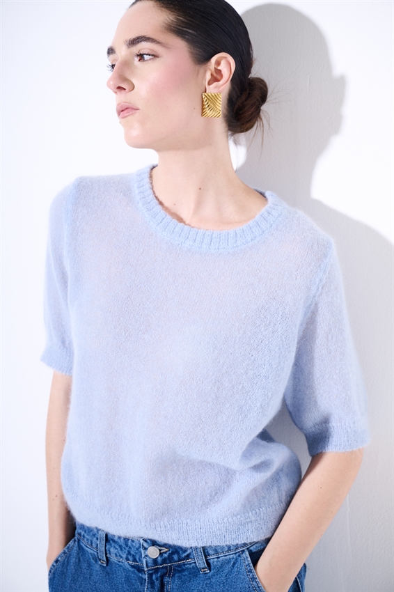 MAGLIA PARICOLLO IN MISTO MOHAIR A MEZZA MANICA CELESTE