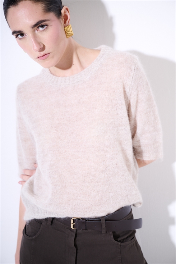 MAGLIA PARICOLLO IN MISTO MOHAIR A MEZZA MANICA ECRU