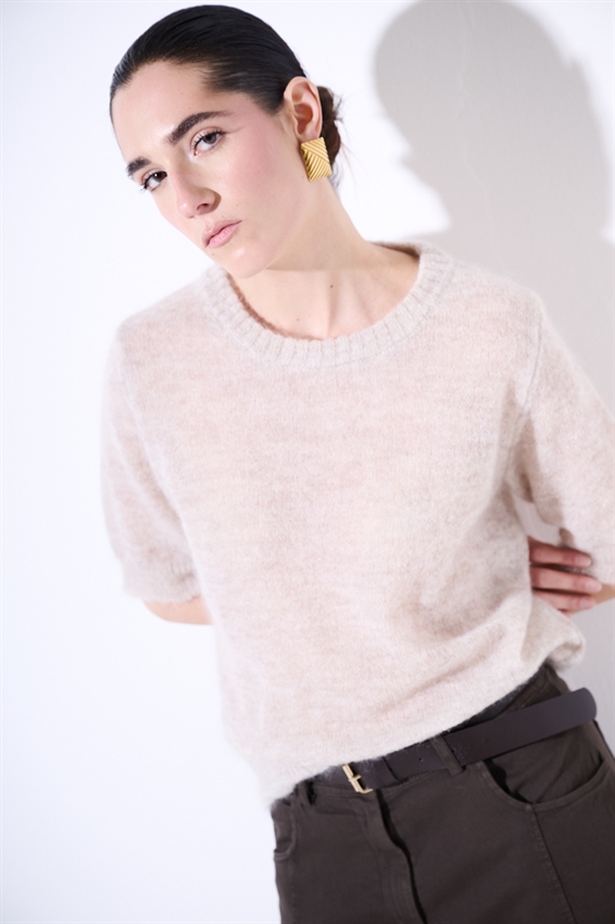 MAGLIA PARICOLLO IN MISTO MOHAIR A MEZZA MANICA ECRU