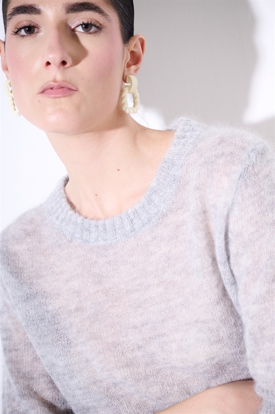 MAGLIA PARICOLLO IN MISTO MOHAIR A MEZZA MANICA GRIGIO