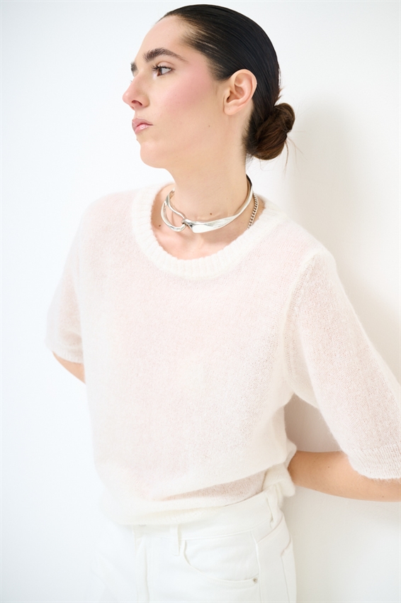 MAGLIA PARICOLLO IN MISTO MOHAIR A MEZZA MANICA PANNA