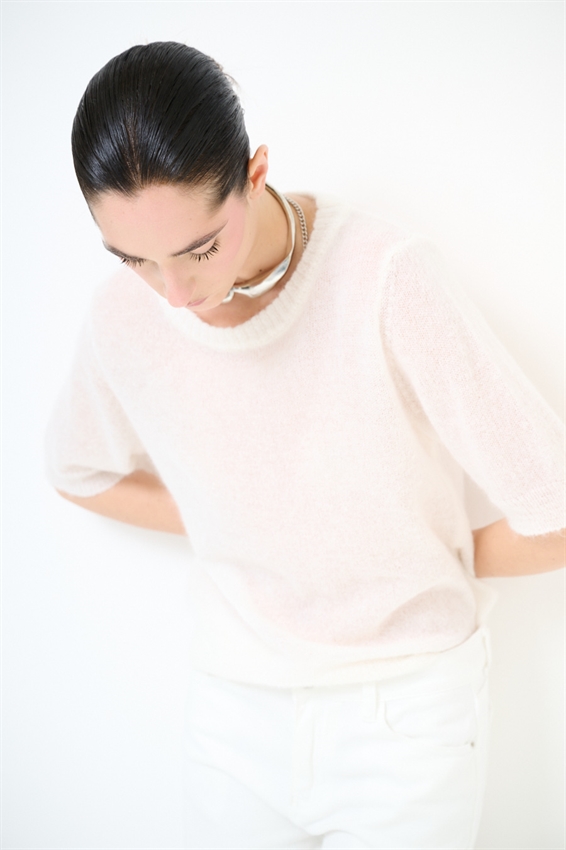 MAGLIA PARICOLLO IN MISTO MOHAIR A MEZZA MANICA PANNA