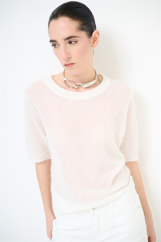 MAGLIA PARICOLLO IN MISTO MOHAIR A MEZZA MANICA PANNA