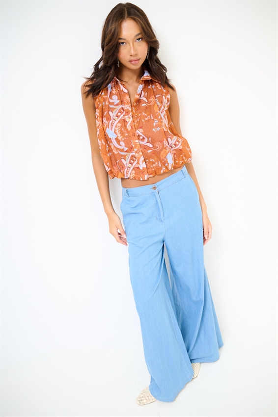 CAMICIA SMANICATA IN MUSSOLA FANTASIA FIORI