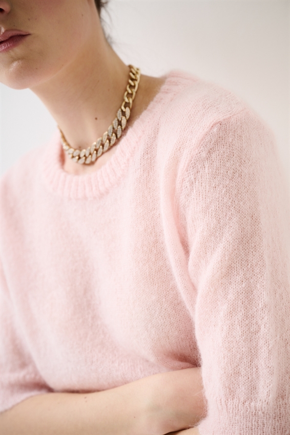 MAGLIA PARICOLLO IN MISTO MOHAIR A MEZZA MANICA ROSA