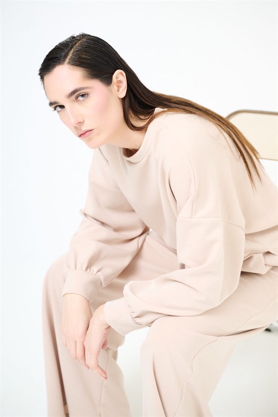 FELPA PARICOLLO OVERSIZE CON SPACCHI IN MODAL BEIGE