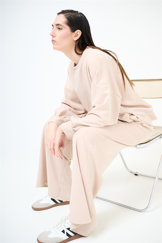 FELPA PARICOLLO OVERSIZE CON SPACCHI IN MODAL BEIGE