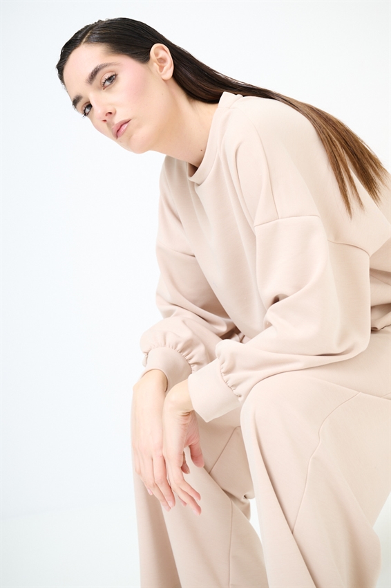 FELPA PARICOLLO OVERSIZE CON SPACCHI IN MODAL BEIGE