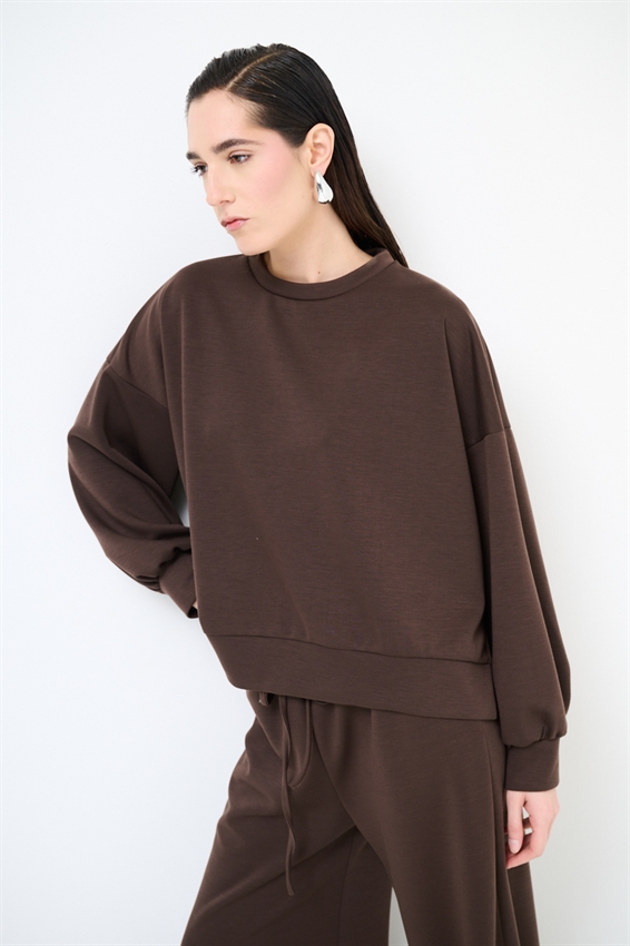 FELPA PARICOLLO OVERSIZE CON SPACCHI IN MODAL MOR