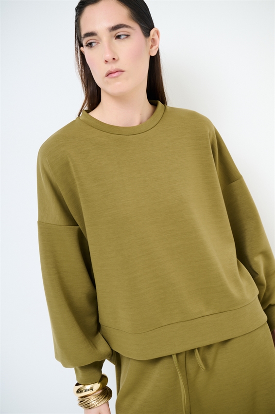 FELPA PARICOLLO OVERSIZE CON SPACCHI IN MODAL OLIO