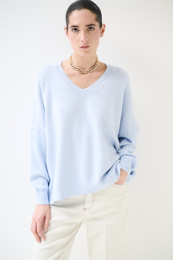 MAGLIA BASIC IN VISCOSA CON SCOLLO V CELESTE