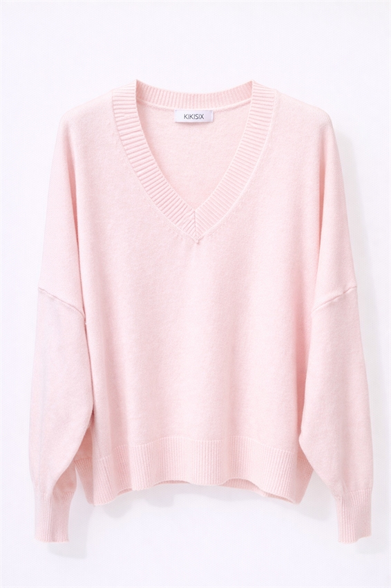 MAGLIA BASIC IN VISCOSA CON SCOLLO V ROSA