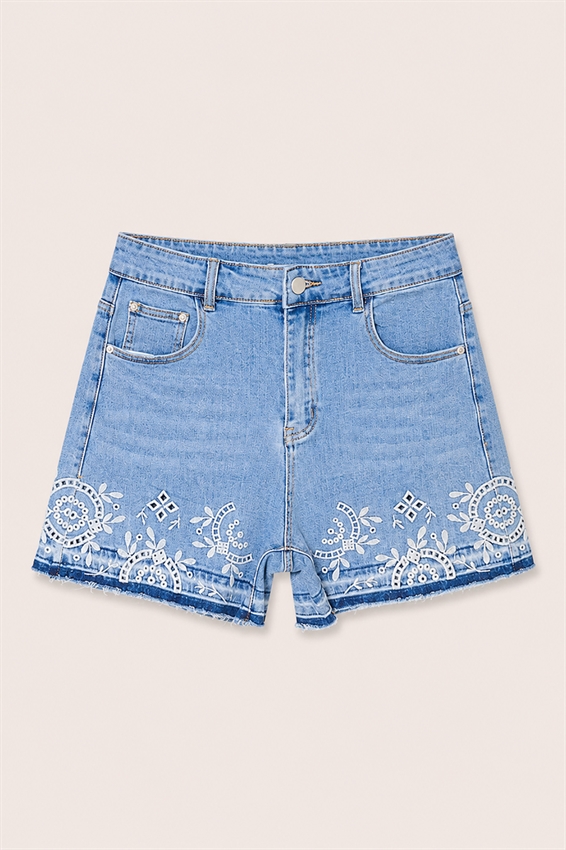 SHORTS IN DENIM CON BALZA RICAMATA