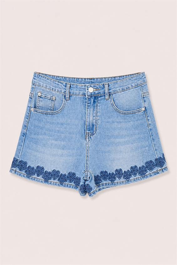 SHORTS IN DENIM CON RICAMO FIORE