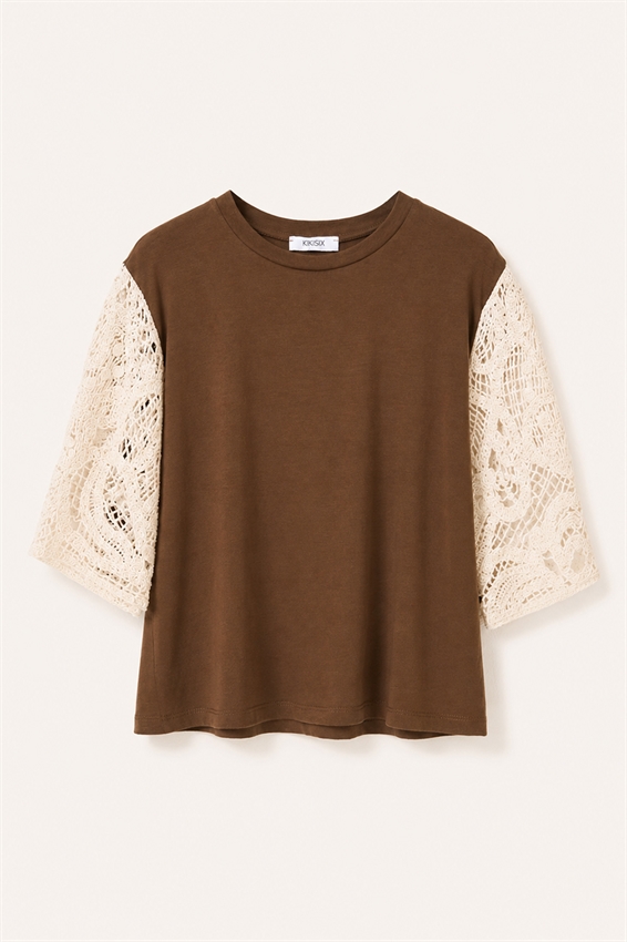 T-SHIRT OVER CON MANICA IN MACRAME