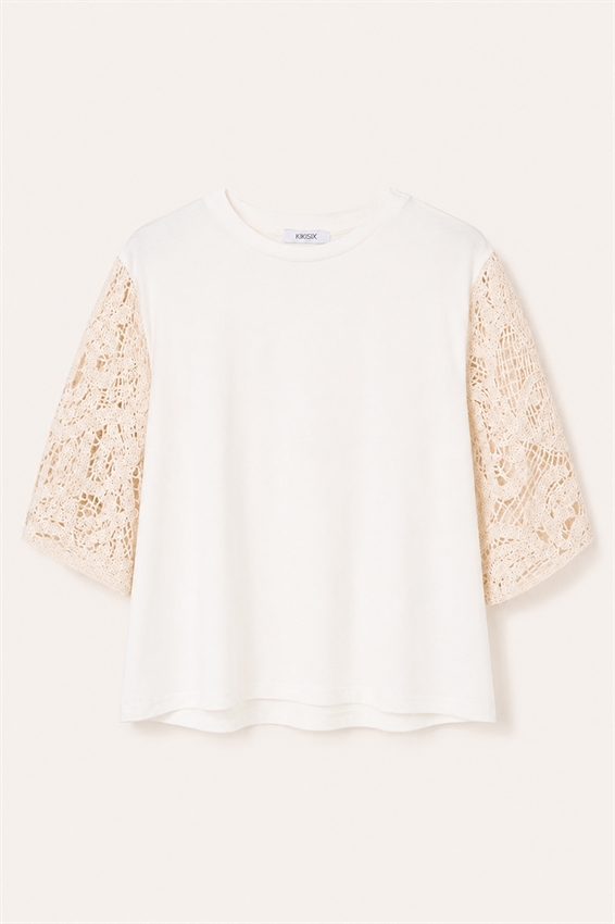 T-SHIRT OVER CON MANICA IN MACRAME