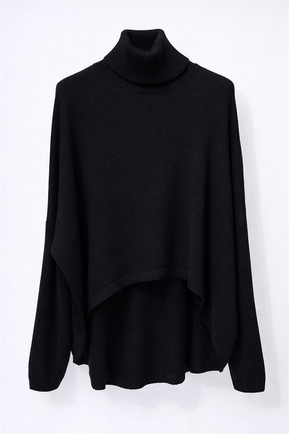 MAGLIA IN VISCOSA CON COLLO ALTO A COSTE NERO