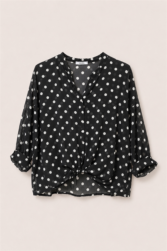 CAMICIA COLLO COREANA CON NODO E STAMPA