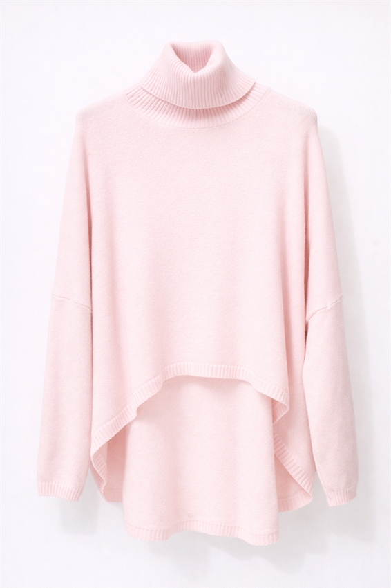 MAGLIA IN VISCOSA CON COLLO ALTO A COSTE ROSA