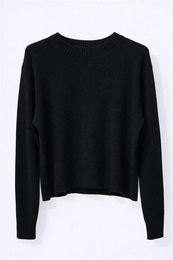 MAGLIA IN VISCOSA BASIC GIROCOLLO A COSTE NERO