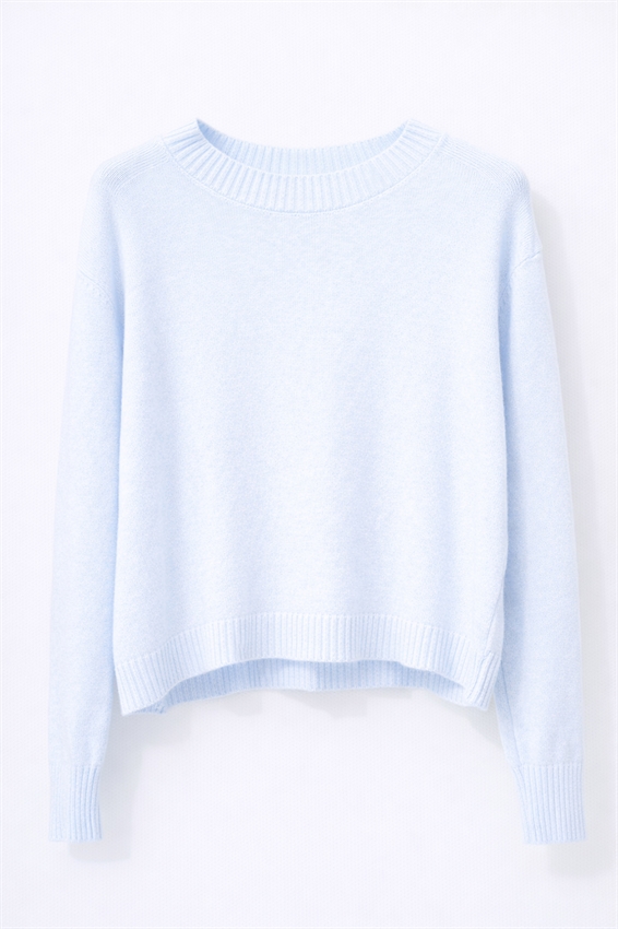 MAGLIA IN VISCOSA BASIC GIROCOLLO A COSTE CELESTE