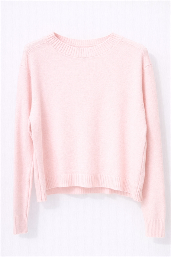 MAGLIA IN VISCOSA BASIC GIROCOLLO A COSTE ROSA