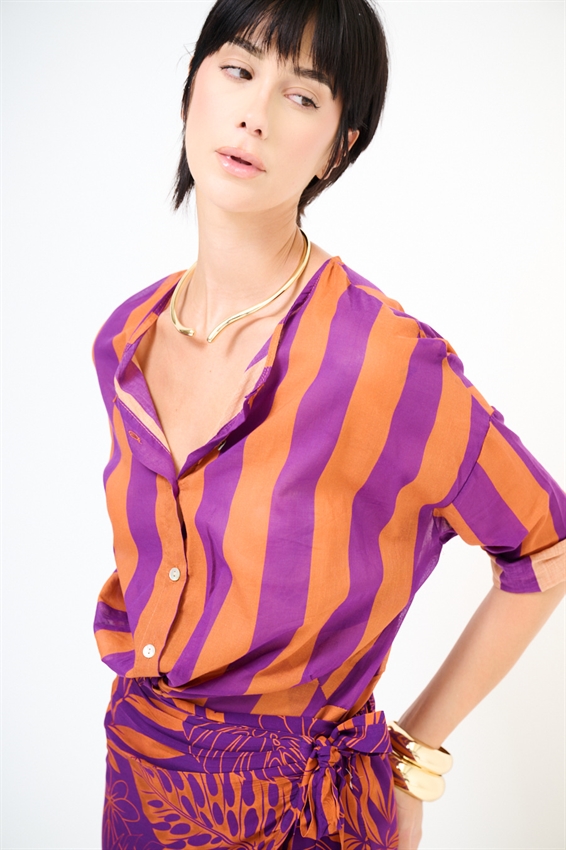 CAMICIA COLLO COREANA RIGATA