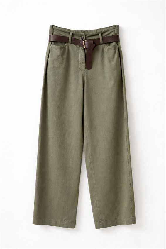 PANTA PALAZZO + CINTURA VERDE MILITARE