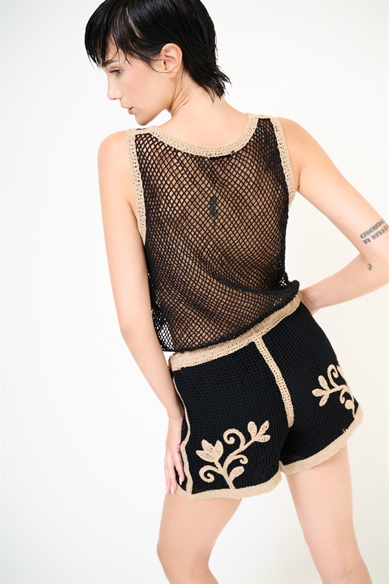 SHORTS BICOLOR FIORE CROCHET
