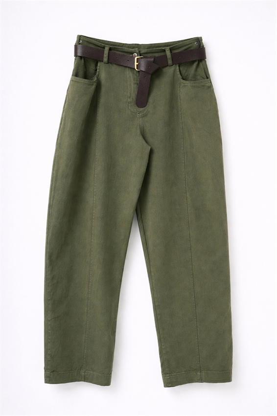 PANTA BALLON CON IMPUNTURA DAV. E CINTURA VERDE MILITARE