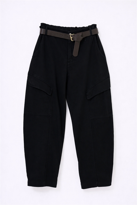 PANTA BALLOON CON TASCONI + CINTURA NERO