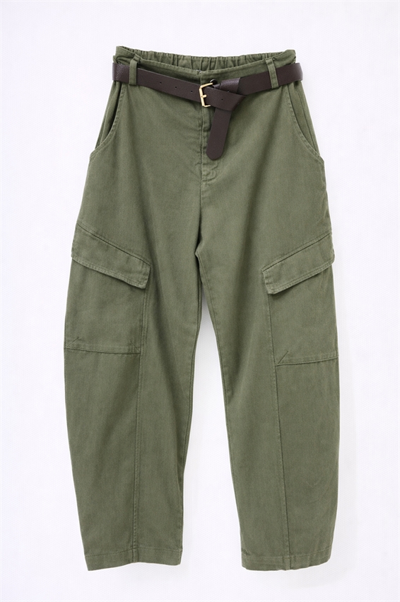 PANTA BALLOON CON TASCONI + CINTURA VERDE MILITARE