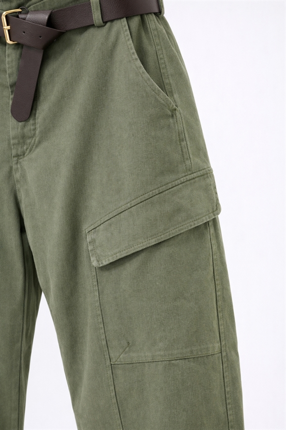 PANTA BALLOON CON TASCONI + CINTURA VERDE MILITARE