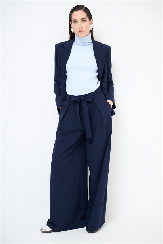 PANTAPALAZZO CON PIEGHE E CINTURA BLU